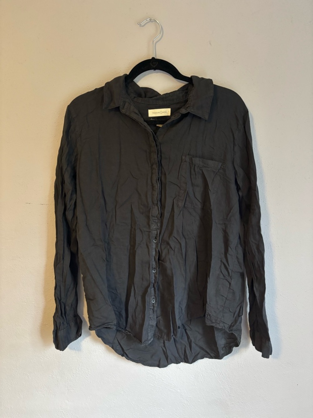 Tencel/Cotton Button-Up Shirt in Charcoal
